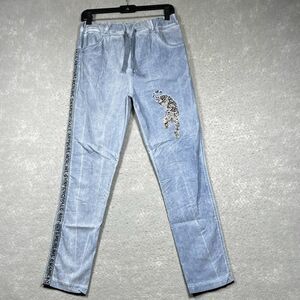 For Her Paris Pants Womens Size Small Blue Tapered Made in Italy Cotton Blend